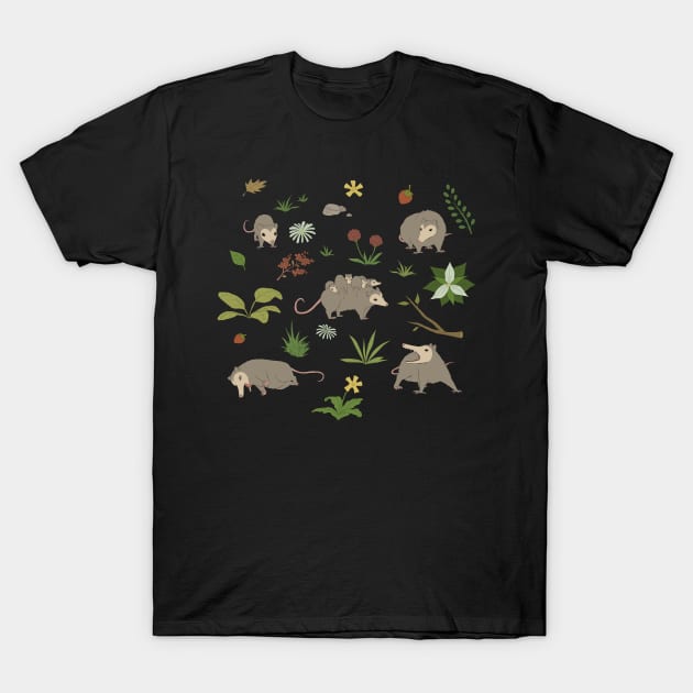 Possums in a Berry Field Pattern T-Shirt by PaperRain